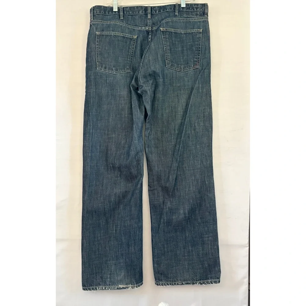 Banana Republic‎ Mens Straight Leg Button Fly Blue Jeans Dark Wash Distressed